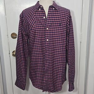 Ball And Buck The Hunters Shirt Plaid Button Up 100% Cotton Size Large Blue Red